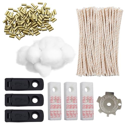 WestCH Set accessori per accendino universale a benzina, pacchetto pezzi di ricambio per riparazione accendino, 100 pietre pietrine, 50 stoppini, 7 ovatta, 6 guarnizioni, 1 cacciavite