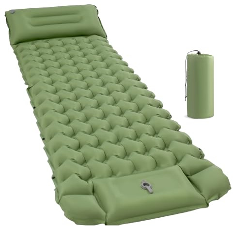 Lishetimig Inflatable Camping Sleeping Pad with Built-in Foot Pump & Pillow, Ultralight Waterproof Camping Mattress, Compact Sleeping Mat for Backpacking Hiking Travel Tent (Green)