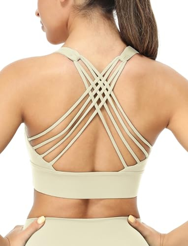 icyzone Dam Cross Back Yoga Sport-BH - Vadderad Medium Stöd Gym Träning Toppar BH, Ben, M