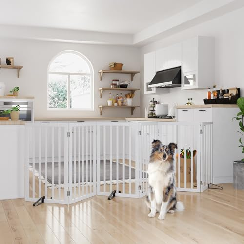 Semiocthome Hundgrindar i Trä för Huset Extra Breda, 6-panels Fristående Husdjursgrindar med 4 st Metallstativ för Dörröppningar och Trappor, 82 cm (H) Hopfällbara Hundstaket Inomhus, Expanderar Upp