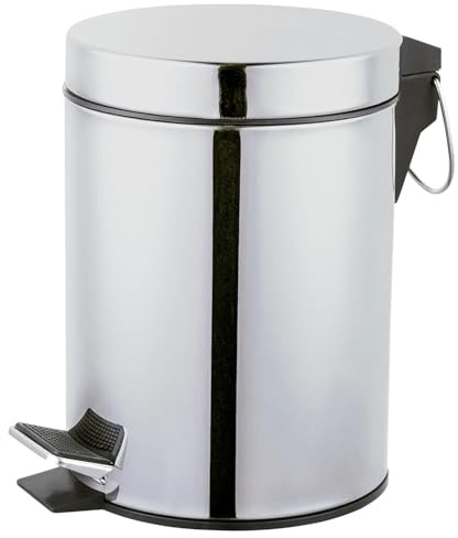 Amig - Cubo de Basura para Baño con Pedal 3 Litros Mod. Linea - Color Inox Pulido - Apertura Higiénica sin Manos - Ø16,8 x 25,5 cm - Acero Inoxidable - Papelera Redonda con Cubo Interior Removible