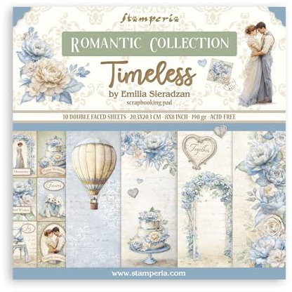 Stamperia - Scrapbook Paper Pad for Scrapbooking, Albums, Card Making, Bullet Journalling and More, Acid Free, Double-Sided, Perfect for Hobbies, Crafts, and Gifting (Timeless) (20.3 x 20.3cm)