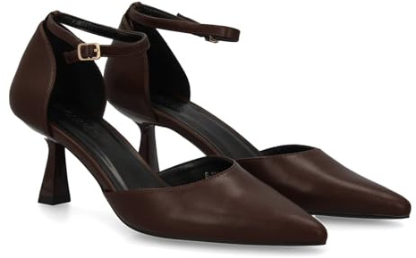 shoes&blues.es 95174 Stiletto para Mujer con Tacon Fino. Cierre de Hebilla, Punta Fina. Ideal para Otono Invierno. Marron Talla 39