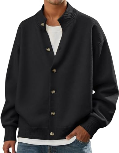 Generisch Abrigo de punto para hombre de punto acanalado, jersey de punto de un solo pecho, jersey de punto fino, jersey de manga larga, jersey de invierno, elástico, suéter cálido, Negro , 3XL