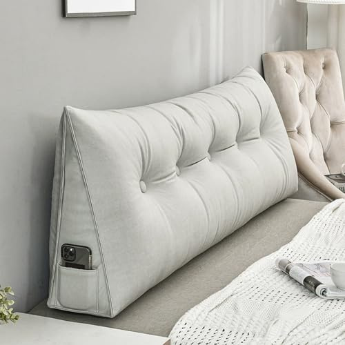 XIEMINLE Ryggstöd kilkudde, triangelkuddar för sänggavel, mjuk säng soffa positioneringsstöd, sänggavel kilkudde för avslappning spelläsning, midja ryggstöd (200 × 50 × 20 cm, grå2)
