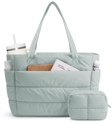 Narwey Tote Bags for Women, Work Laptop Bags for Women with Makeup Pouch, Puffer Teacher School Shoulder Hand Bag for College Shopping Travel Gym Dance Beach Nurse