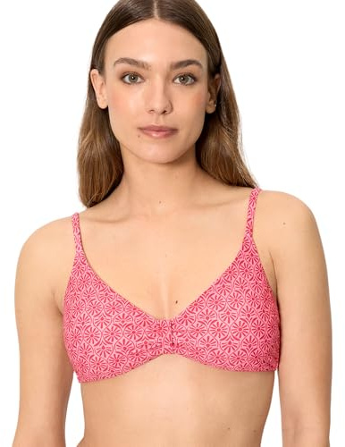 YSABEL MORA. Top Bikini Triángulo Flores Rosa Y Rojo Copa B. Top Triángulo Copa B Sin Aro con Relleno Extraíble Cierre De Broche Y Tirantes Fijos .Colección Cherry.