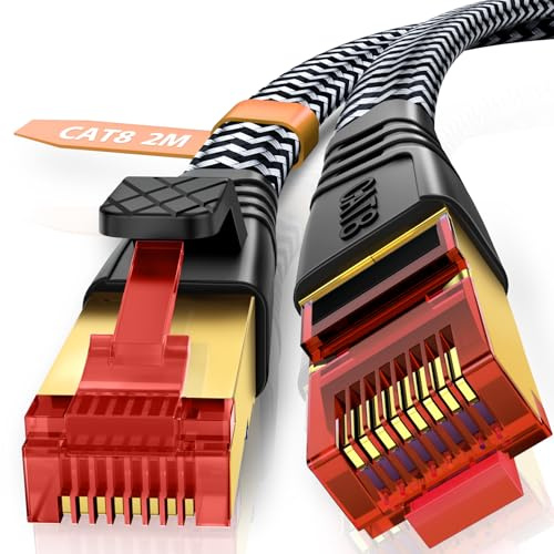 Gulemfy Cat 8 Cable Ethernet 2m, Cable de Red Gigabit Rj45 Plano de Alta Velocidad(40Gbps 2000Mhz/s), Cable Internet LAN Trenzado Nylon, Compatible con Modem/TV/PC/PS5/4, Xbox X/S (2M)