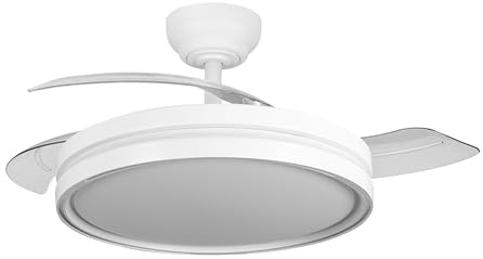 YATEK Mia - Takventilator med LED-belysning 60W och infällbara blad, ultratyst DC-motor, 107 cm, fjärrkontroll, justerbar i 3 toner, sommar/vinterfunktion, modern taklampa, vit