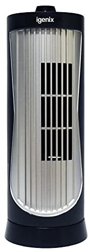 Igenix DF0020 12 Mini Tower Fan – Compact Oscillating Desk Fan with 2 Speed Settings, Quiet Operation, Easy-Carry Handle, Ideal for Home, Office, Bedside & Desktop Use – Black/Silver