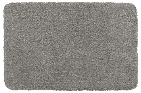 WENKO Badteppich Mélange Light Grey, 55 x 65 cm - Badematte, sicher, flauschig, fusselfrei, Polyester, 55 x 65 cm, Hellgrau