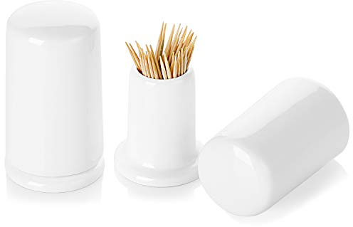ONTUBE Ceramic Toothpick Holder with Lid,Toothpick Dispenser for Home, Easy To Clean Set of 2, White