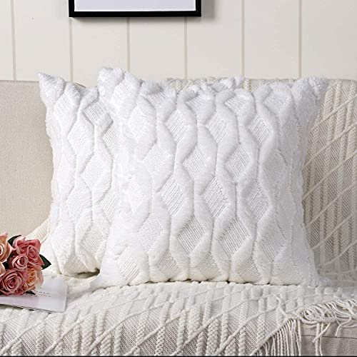 DSLIHA Throw Pillow Covers 45x45 cm, Set of 2 Decorative Pillow Case Wool Handfeel Cushion Cover with Luxury Soft Plush and Velvet for Couch Sofa Bedroom Car (White)