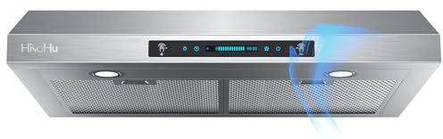 HisoHu 30 Inch Under Ducted Cabinet Range Hood with 1200 CFM, 4 Speed Gesture Sensing Kitchen Exhaust Hood & Touch Control Panel, Stainless Steel Stove Vent Hood with 2 LED Lights