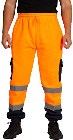 LABEL APPAREL Pantaloni da jogging da uomo, ad alta visibilità, da lavoro, Arancione/blu navy., M