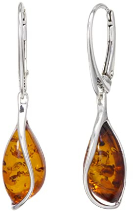 LIGURIUS Ambre DE LA Baltique Argent Sterling 925 Boucles d’Oreilles Droop Dangle Pierre précieuse Naturelle Ambre Cognac Bijoux pour Femme Boucles d’Oreilles en Argent Sterling