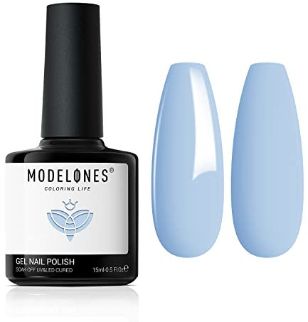 Modelones Snow Blue Gel Nail Polish, 15ml Blue Color Gel Nail Varnish for Long Lasting French Manicure, DIY at Home Gifts for Women