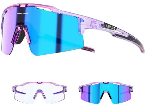KAPVOE Fotocromatici Occhiali Da Ciclismo UV400 Protezione Occhiali Da Sole Sportivi Donne Uomini MTB Bicicletta Baseball Corsa Guida Pesca Golf Porpora 09