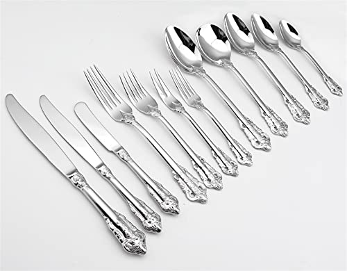 13Pcs Set di posate vintage di lusso in oro Servizio da tavola occidentale Coltello da dessert Coltello forchetta Cucchiaio da tavola in acciaio inossidabile 304 Posate da cucina (Color : Gold 13pcs