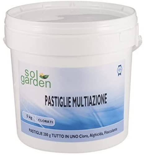 acquaverde | Cloro 6 AZIONI in Pastiglie da 200 grammi - 25 kg, Multiazione per Trattamento Acqua di Piscina: Clorazione, Alghicida, Flocculante, Stabilizzante del Ph, Antischiuma e Antimicotico