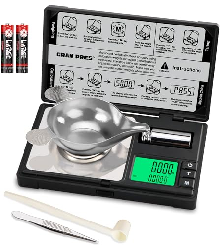 GRAM PRES Digitale Milligramm-Waage, hohe Präzision, 50 g/0,001 g, Mini-Gramm-Taschenwaage, Magnesiumwaage zum Wiegen von Pulver, Schmuck, Medizin, Nachfüllen, mit Kalkgewicht, Pinzette,
