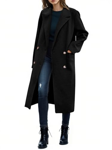 Saodimallsu Womens Long Pea Coats Winter Lapel Double Breasted Long Trench Coat Casual Work Office Overcoat with Pocket