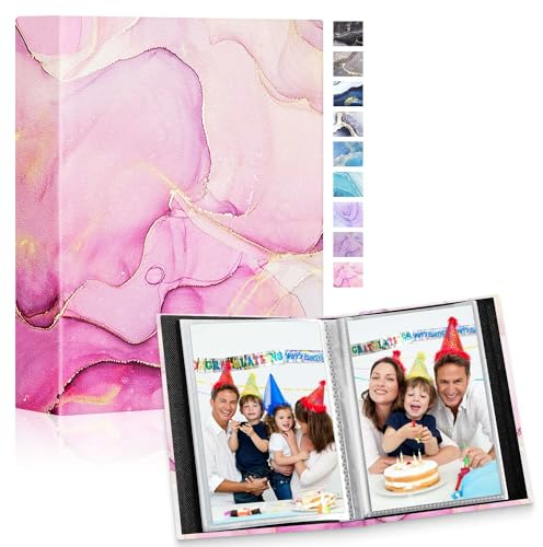 Lanpn Fotoalbum 10x15 cm 50 2 Packungen, Klein Mini Leder Hardcover Einstecken Einsteckalbum für Hochformat Fotos Bilder Rosa