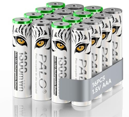 Mspalocell Lithium AAA Akku 1.5V 1300mWh, Tiger-Drucken & mit Ladelicht, 1500 Zyklus Geringe Selbstentladung AAA Batterien Wiederaufladbare, 16 Stück Akkus mit Batteriekasten