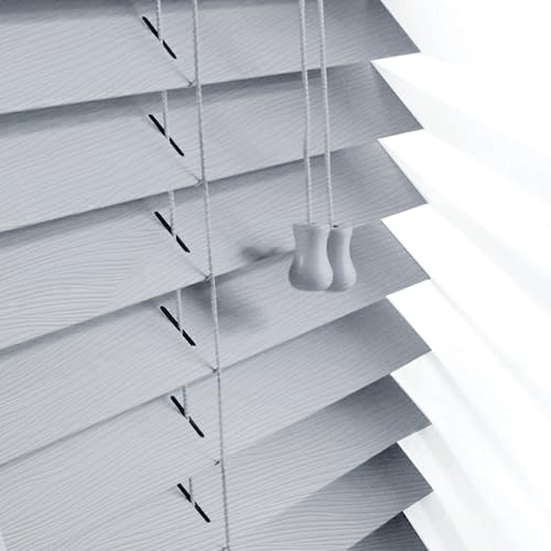 240 x 213cm Grey Venetian Blinds for Windows – Faux Wood Venetian Blinds Window Treatment Shutters – Child Safe 50mm Slate Trimmable Easy Fit Multiple Buying Luxury Wooden Blind