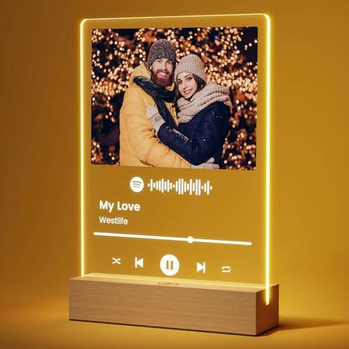 Giftove Personalisierte Geschenke für Beste Freundin - Spotify Glas Personalisierte Acrylglas Fotolampe - Jahrestag Geschenk für Sie und Ihn - Paar Geschenke - Foto Geschenk