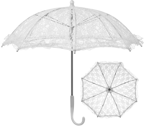 SAFIGLE Lace Parasol Umbrella 16 Inch White Vintage Style Small Umbrella for Wedding Photography Bridal Accessory and Party Decoration