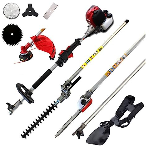 USKI Coupe-Herbe et Coupe-Bordures Débroussailleuse Coupe-Herbe 6 en 1 avec FK35 Moteur à Essence 4 Temps Multi-Brosse débroussailleuse Taille-haie Coupe-Arbre