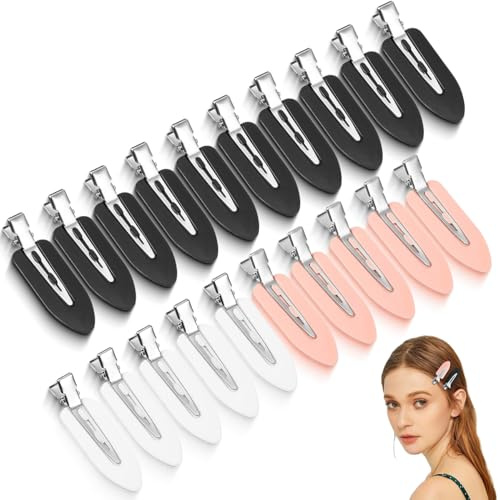 20 Pieces No Crease Hair Clip No Bend Clips Hair Clips Curl Pin Clips Makeup Hairpin for Makeup Bangs Finger Waves Application Hairdressing Hairpins for Girl Women (Black, White, Pink)