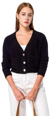 Simple&Opulence Women's Cashmere Cardigan Sweater, Cashmere Long Sleeve Open Front Crop Cardigan with Pocket for Women (Black,S)