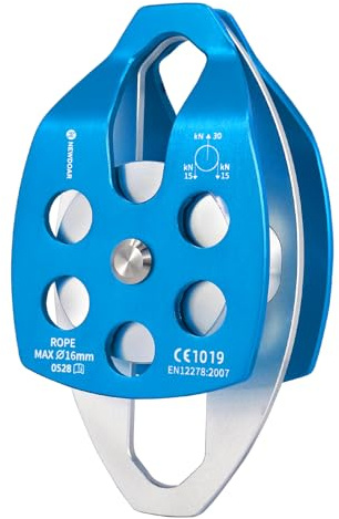 NewDoar 30 KN CE Certified Large Rescue Pulley Double Sheave with Swing Plate for Outdoor Mountaineering Rock Climbing Rescue(Blue 1pcs)