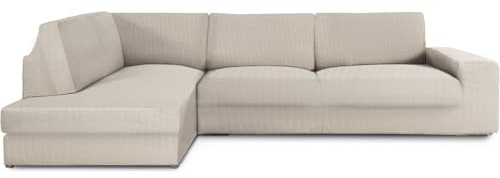 ECOMMERC3 | Copridivano Chaiselongue bracciolo sinistro con schienale super elastico - Copridivano con chaise longue in lino protettivo traspirante, con schiuma e gomma, valida destra o sinistra