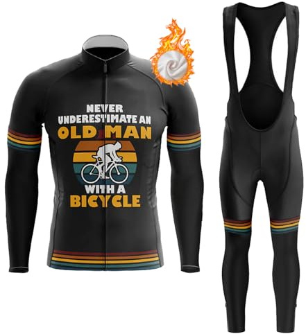 Conjunto Ropa Ciclismo Hombre Maillot Bici MTB Invierno,Traje Ciclista Polar Térmico Chaquetas Manga Larga y Pantalones Tirantes con 9D Gel Acolchado,Completa de Bicicleta Jerseys Ciclo BTT(A10,XL)