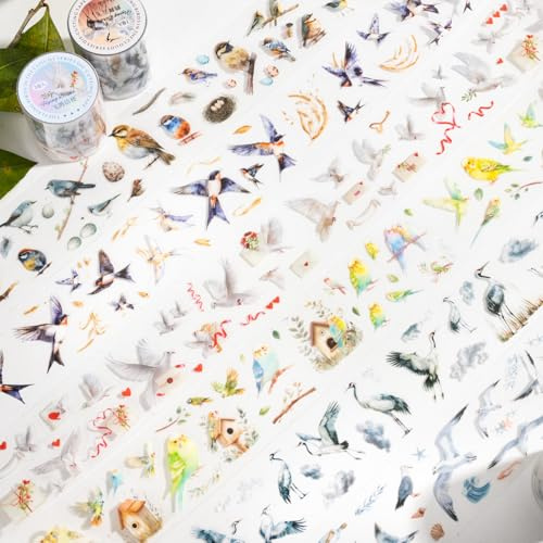Ta Merry Scrapbooking Adesivi Accessori Stickers Decorativi Set Washi PET Nastro Adesivi 6 Rotoli Uccelli Adesivi per Scrapbooking, Journaling DIY(Flying Bird)