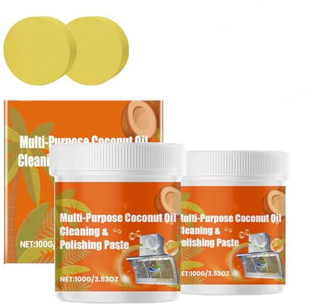 Pâte nettoyante et polissante multi-usages à l'huile de coco, pâte nettoyante pour ustensiles de cuisine, pâte nettoyante pour ustensiles de cuisine pour robinet, lavabo, carrelage (2pcs)