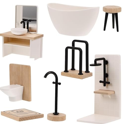 1Set Dollhouse Bathroom Set Dollhouse Furniture 1:12 Scale Miniature Doll House Pretend Play Bathroom Accessories for Kid Toys