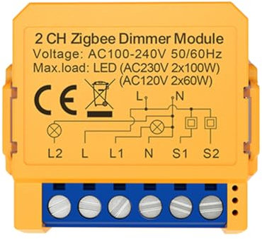 Qusedwey Tuya Zigbee Smart Dimmers Switch Module 2CH Control LED Lights Dimmable Switch Stepless Dimming+Voice Control