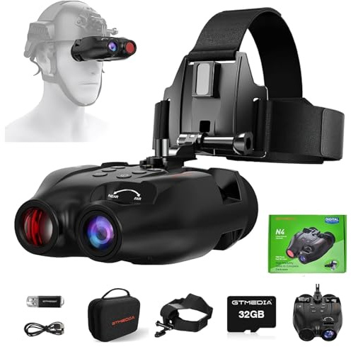 Lunettes de vision nocturne montées sur la tête, jumelles infrarouge numérique mains libres FHD, enregistrent des vidéos 1080p et photos 10 m, zoom numérique 5x