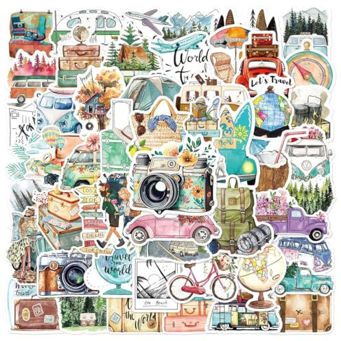 AFCJLTO Lot de 50 autocollants de voyage, mini taille, accessoires de scrapbooking, autocollants décoratifs, autocollants autocollant stickers sticker pour journal, carnet, album de bouteille d'eau