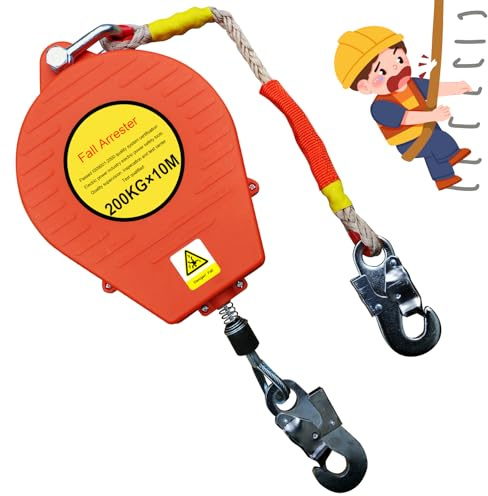 YAOYAOO Dispositivo Anticaida Retractil 10M, Arnes de Seguridad Trabajo en Altura, Protección Contra Caídas de Techo con Función de Bloqueo Automático, Carga Máxima: 200kg