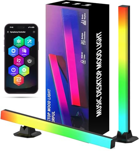 Barra de luz LED RGB [Pack de 2], lámpara de videojuegos, retroiluminación de TV, barras de luz ambiental alimentadas por USB, 42 cm, sincronización con control de aplicación de música, lámpara