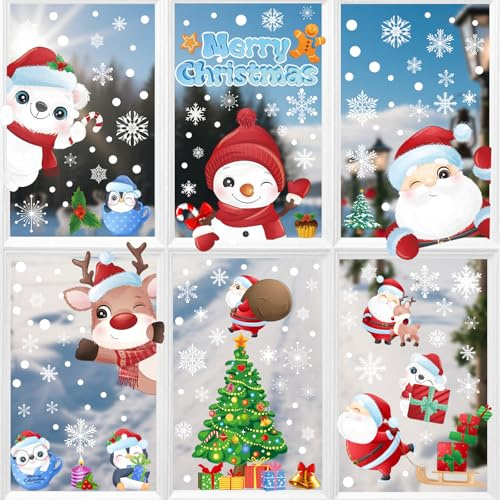 Inreeme Vetrofanie Natalizie per Finestre 192 Pezzi - Adesivi Natalizi per Finestre Riutilizzabile, Vetrofania Natale per Vetrine Rimovibile, Decorazioni Natalizie Addobbi Natalizi per Casa e Negozi