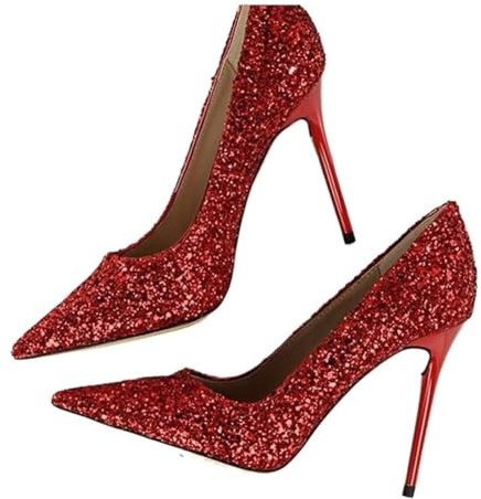 ZYAGH DéColleté Brillanti Scarpe con Tacco a Spillo Ultra Alte da Donna, con Punta affilata, Tomaia in Tessuto Scintillante e Fodera in PU per Donna(Red,37)