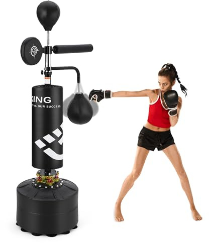 GarveeLife Punching Bag with Stand for Adult with Relax Bar, Speed Bag and Hitting Target, 5 in 1 Heavy Boxing Bag Freestanding, Kickboxing Bag Adjustable Height