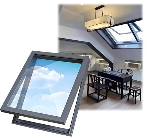 Skylight Windows for House Roof with Double Layer Tempered Glass, Roof Lighting Well Window for Indoor Attic, Aluminium Window Cover for Garage/Basement/Loft/Dark Room(28x20)