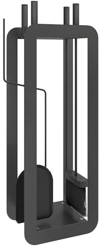 Outsunny 5 Pieces Fireplace Companion Set, Metal Fireplace Accessories Fireside Companion Set with Brush, Shovel, Poker, A Pair of Tongs, Stand, Black